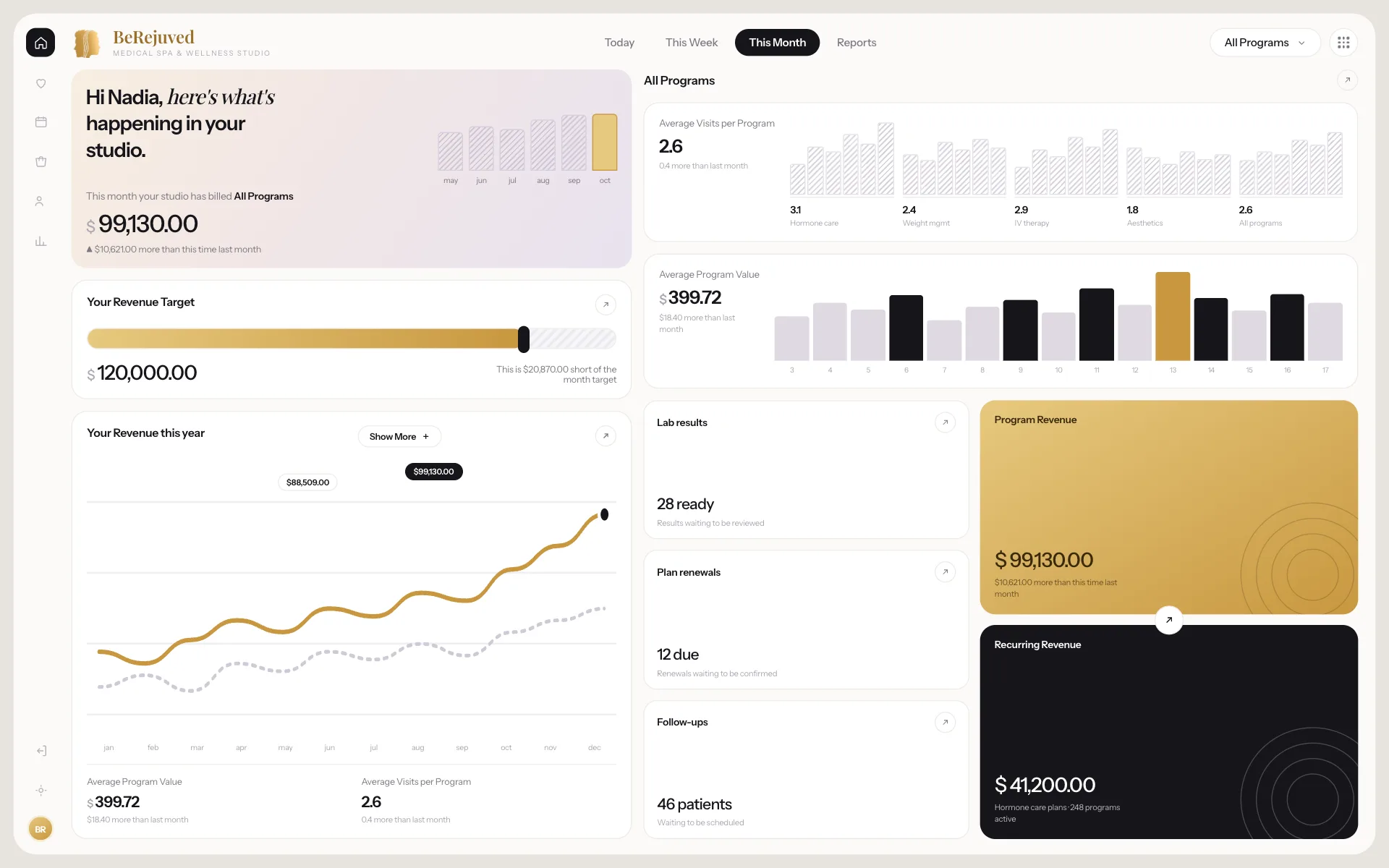 BeRejuved Medical Spa & Wellness Studio: Platform dashboard screenshot