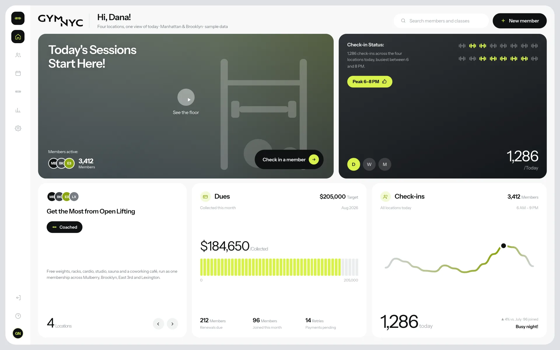 Fitness Centers: Platform dashboard screenshot