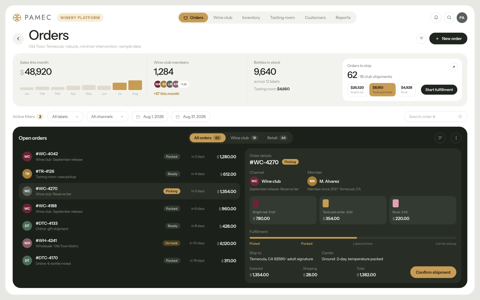 Wineries: Platform dashboard screenshot